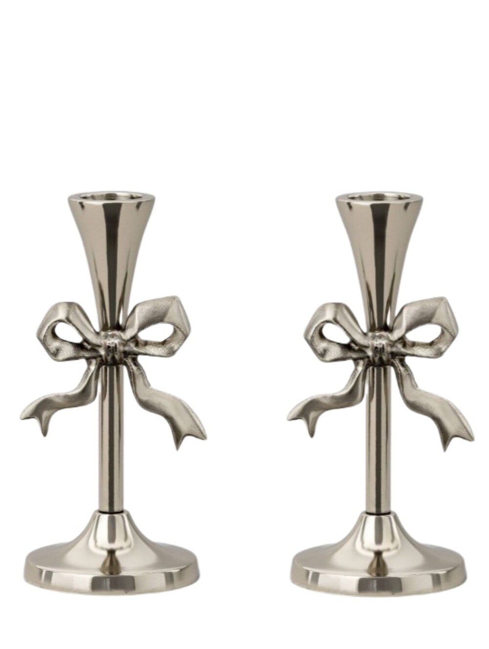 Threshold NWT 2pk 5.75"H Alluminum Bow Decor Taper Candle Holders In Silver